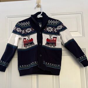 Janie and Jack Navy and White Train Sweater